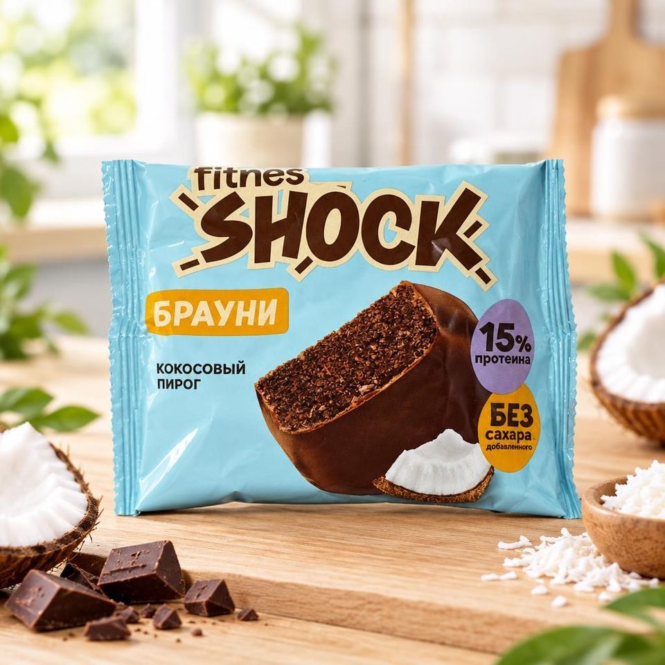 FitnesShock Изделие кондитерское глаз. Брауни кокосовый пирог 50гр 10шт