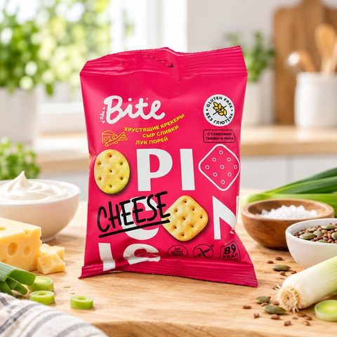 Byte крекеры соленые со вкусом сыр-сливки-лук порей 60 гр 10 шт