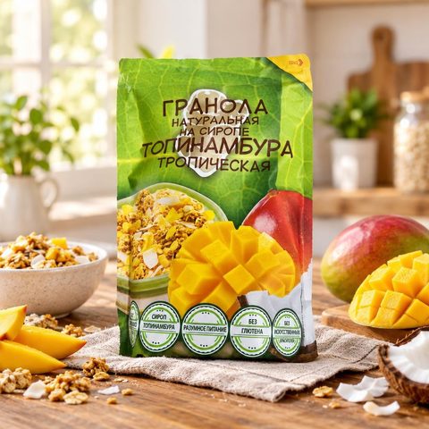 Гранола натуральная на сиропе топинамбура тропическая 250 гр