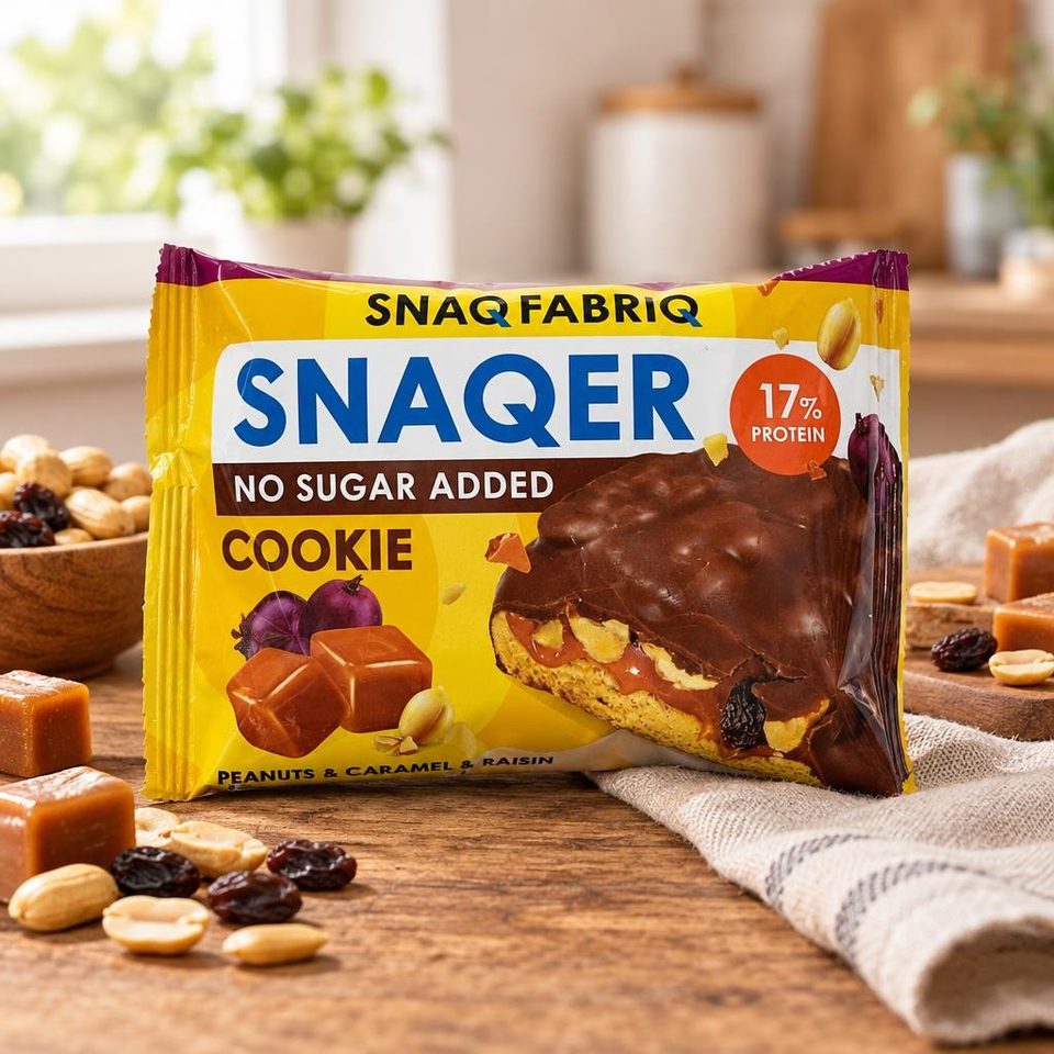 SNAQ FABRIQ печенье глазированный Арахис,изюм и карамель 45гр 10шт