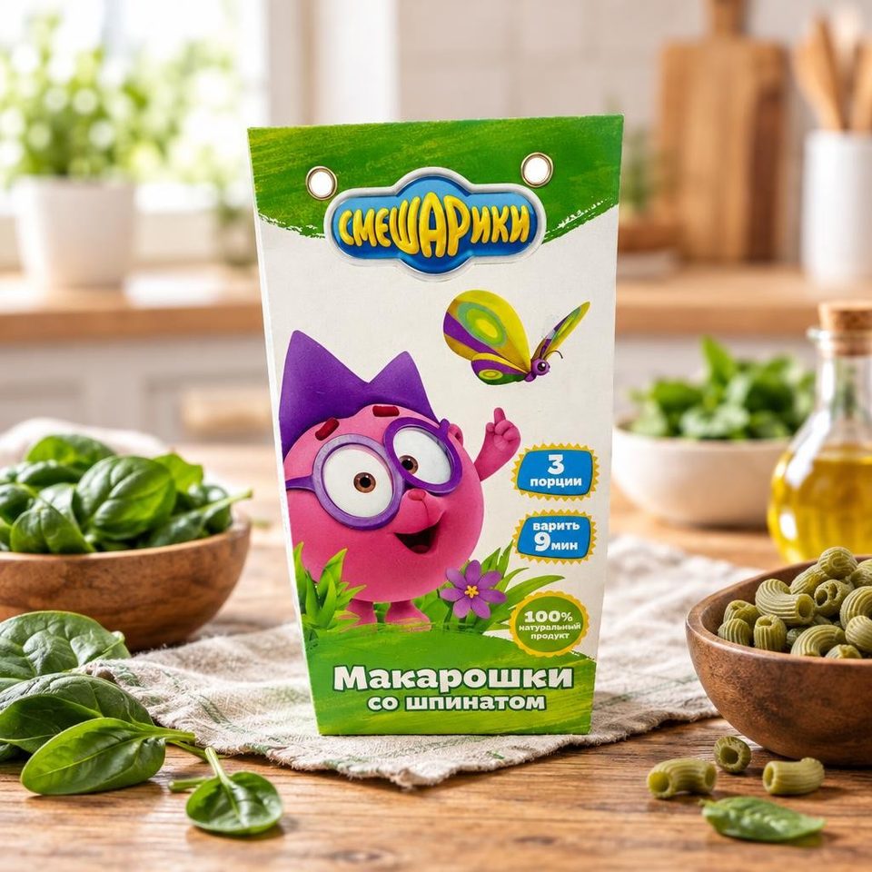 Смешарики Макарошки со шпинатом 250 гр 10 шт