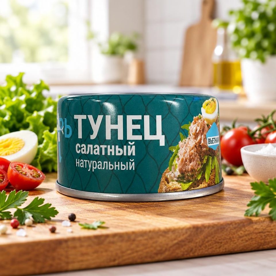 Тунец Капитан Вкусов полосатый салатный в натуральной заливке Вьетнам 170 гр 24 шт