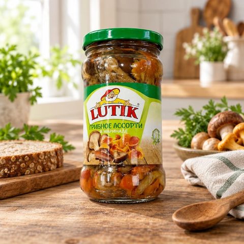 LUTIK Грибное ассорти в маринаде 314 мл 12 шт ст/б