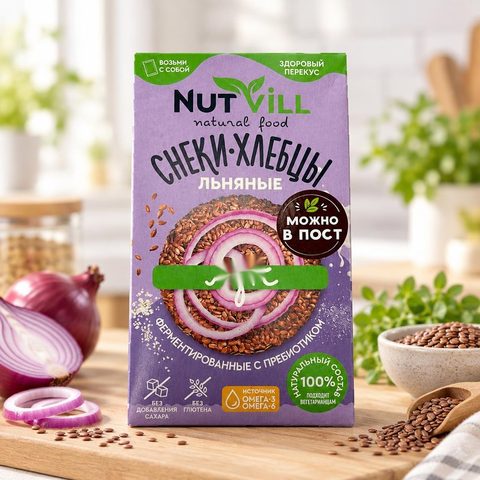 NutVill Снеки-хлебцы Лук ферментированные с пребиотиком без сахара и без глютена 70 гр