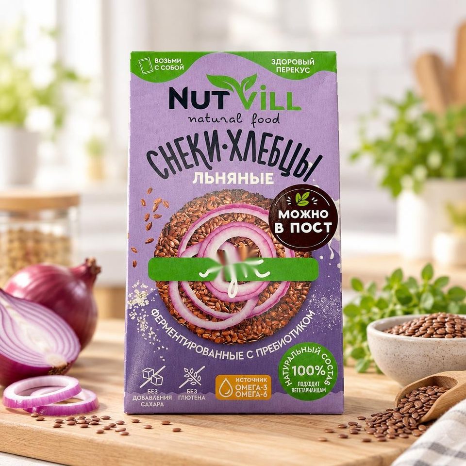 NutVill Снеки-хлебцы Лук ферментированные с пребиотиком без сахара и без глютена 70 гр