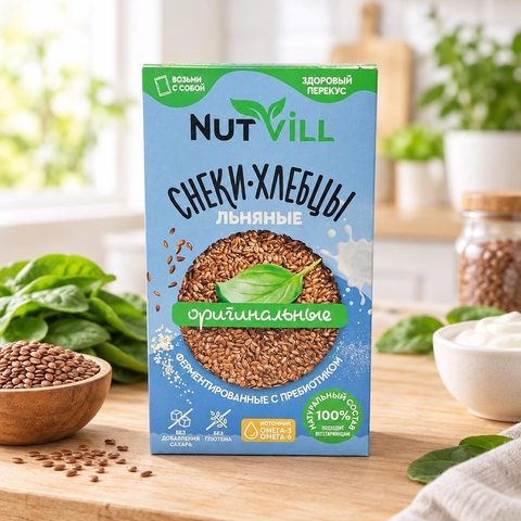 NutVill Снеки-хлебцы Оригинальные ферментированные с пребиотиком без сахара и без глютена 70 гр