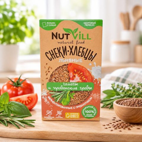 NutVill Снеки-хлебцы Томаты и прованс травы ферментир. с пребиотиком без сахара и без глютена 70 гр