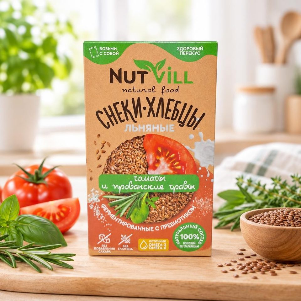 NutVill Снеки-хлебцы Томаты и прованс травы ферментир. с пребиотиком без сахара и без глютена 70 гр