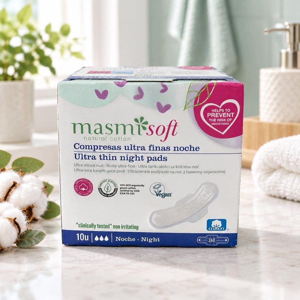 MASMI NATURAL COTTON Ультратонкие ночные гигиенические прокладки Soft 10 шт