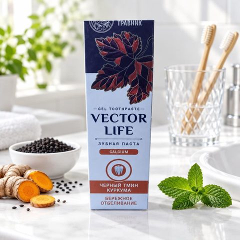 Зубная паста VECTOR LIFE бережное отбеливание черный тмин куркума 100 гр