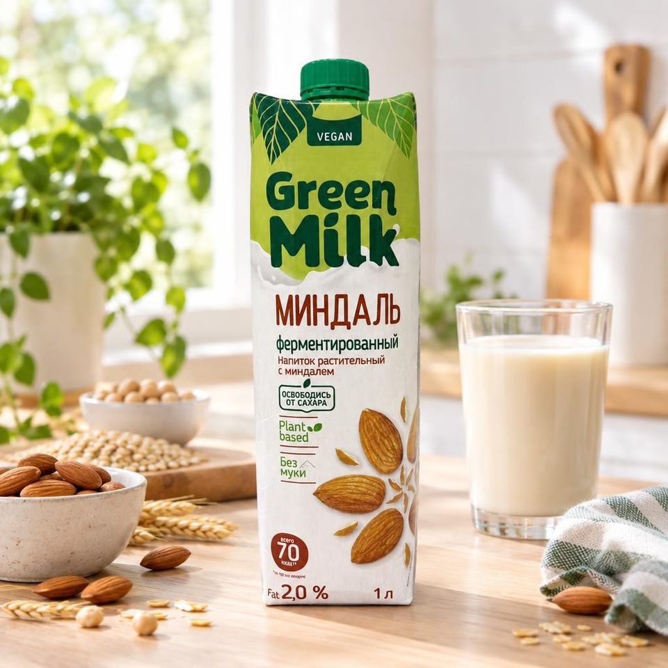 Green milk Напиток с миндалем на ячменно-нутовой основе 1 л 12 шт