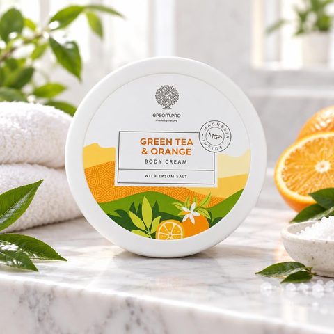 Солюшка Крем-баттер липидовосполняющий для тела GREEN TEA & ORANGE с английской солью 250мл
