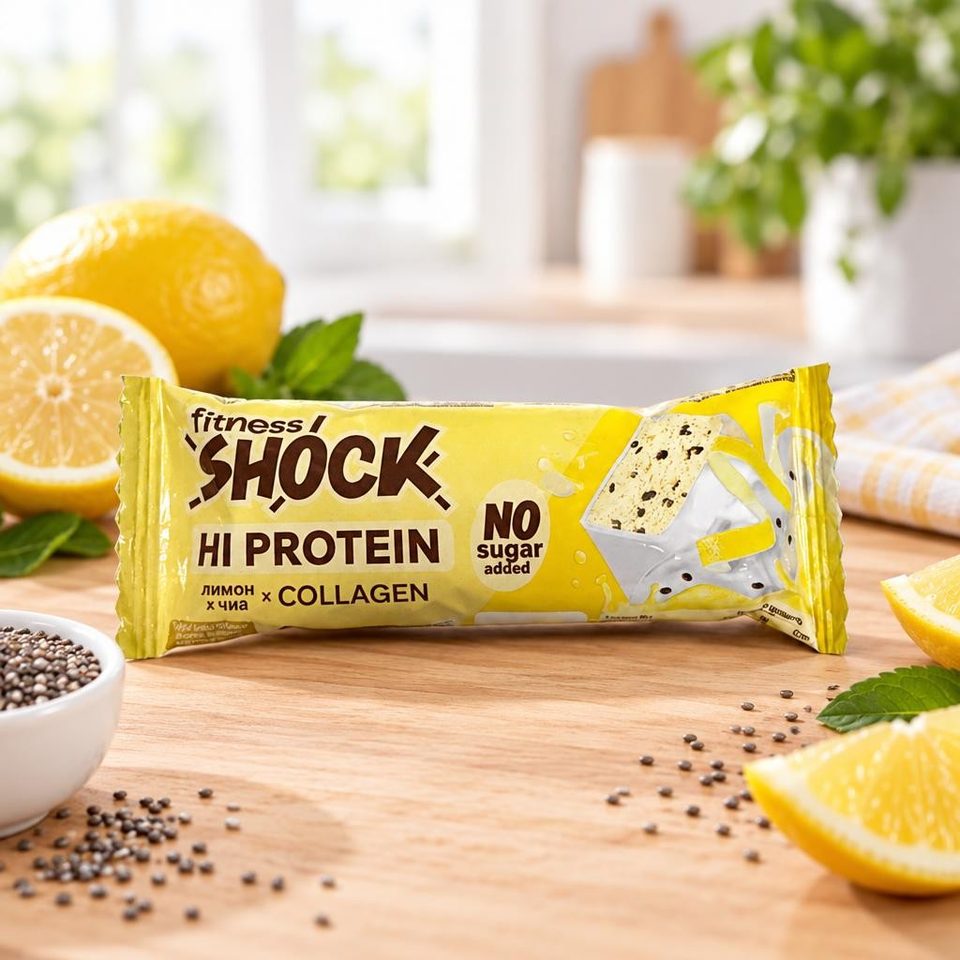 Батончик глаз. FitnesShock Лимон-чиа 40гр 12шт