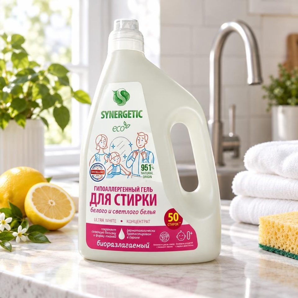 Синергетик гель для стирки белого и светлого белья Ultra White 1.5л 6шт
