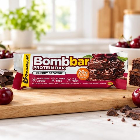 BOMBBAR Батончик неглазированный со вкусом Вишневый брауни 60г 20шт