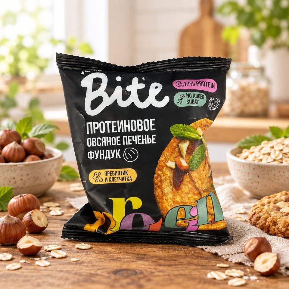 Bite Печенье овсяное протеиновое с фундуком 69гр