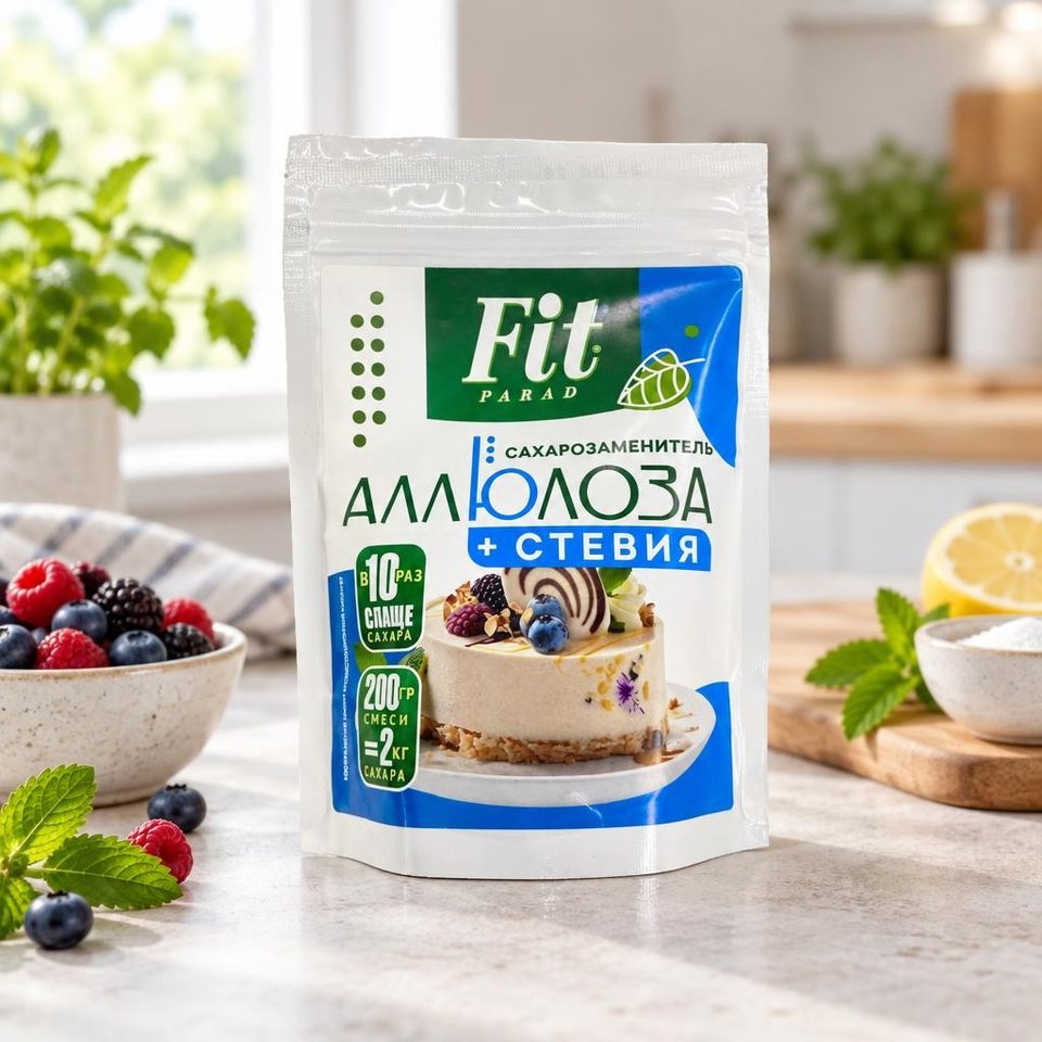 Фитпарад Сахарозаменитель Аллюлоза со стевией 200гр ТМ Fit parad дой-пак