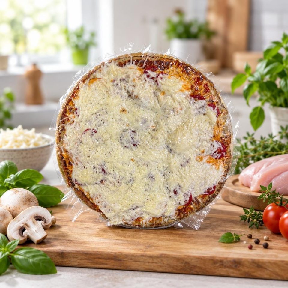 кето пицца с грибами и индейкой