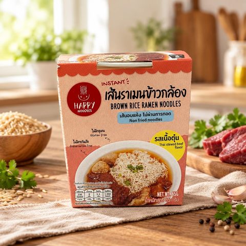 Лапша рамен из коричневого риса быстрого приготовл Говядина по-тайски Happy Noodle ст 65 гр 24 шт