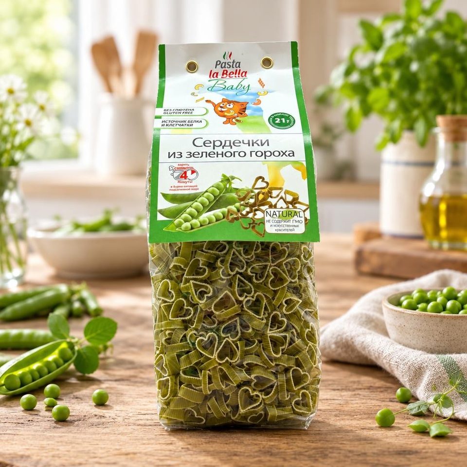 Pasta la Bella Baby Сердечки из зеленого гороха 250 гр 10 шт