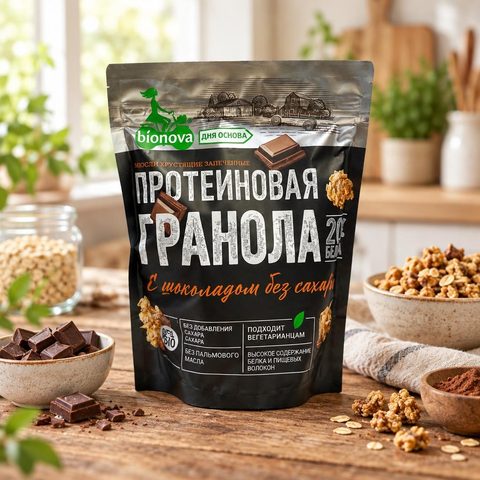 Bianova Мюсли хрустящие запеченные. Гранола протеиновая с Шоколадом без сахара 280 гр