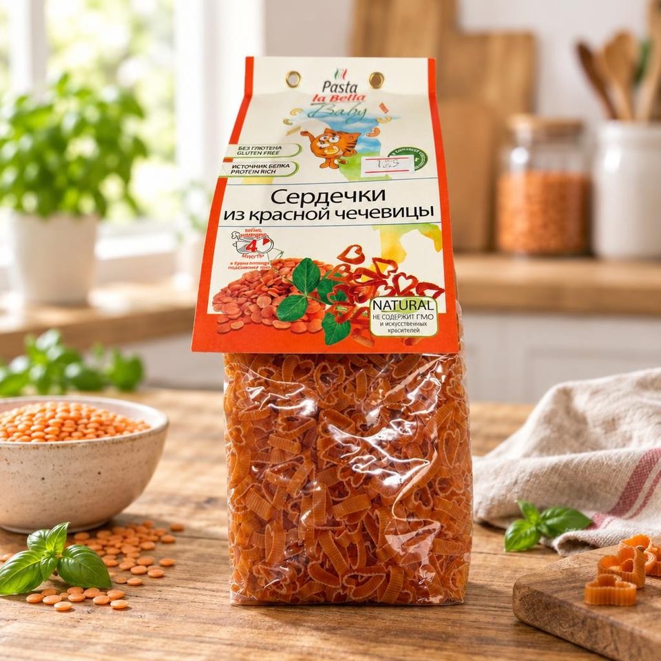 Pasta la Bella Baby Сердечки из красной чечевицы 250 гр 10 шт