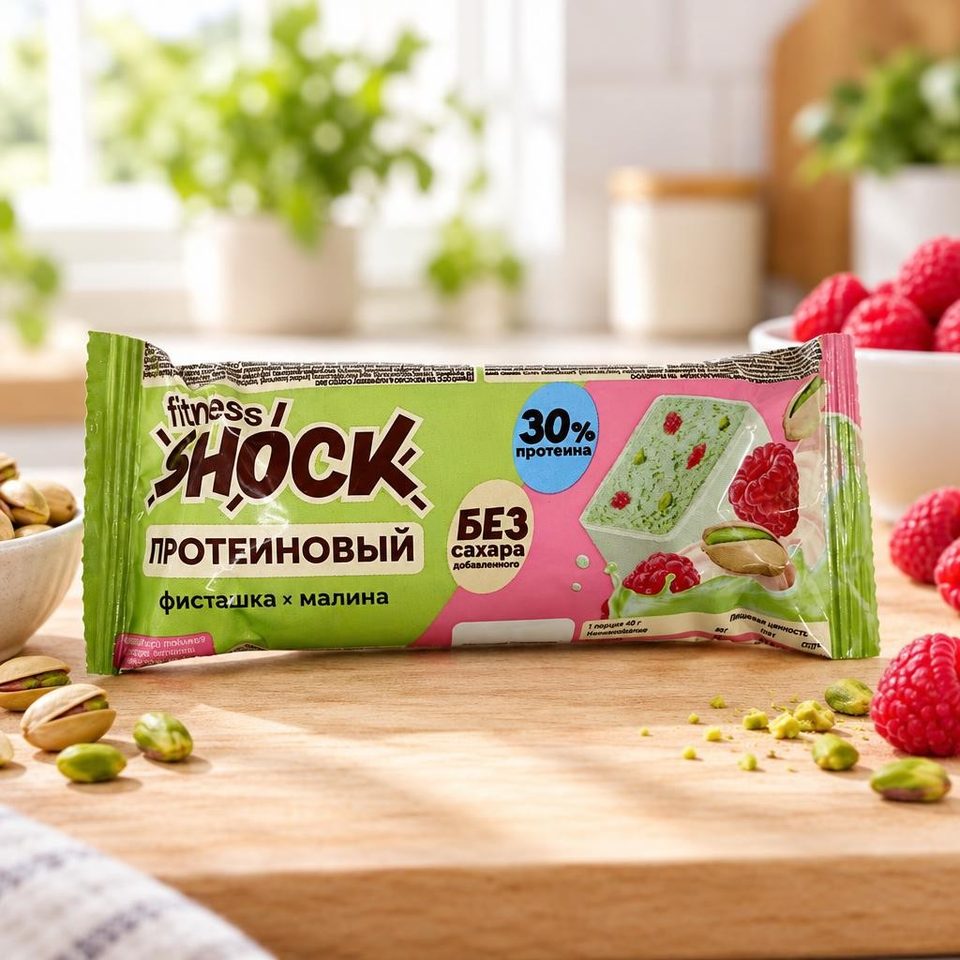 FitnesShock Батончик глаз. Фисташка-Малина 40гр 12шт