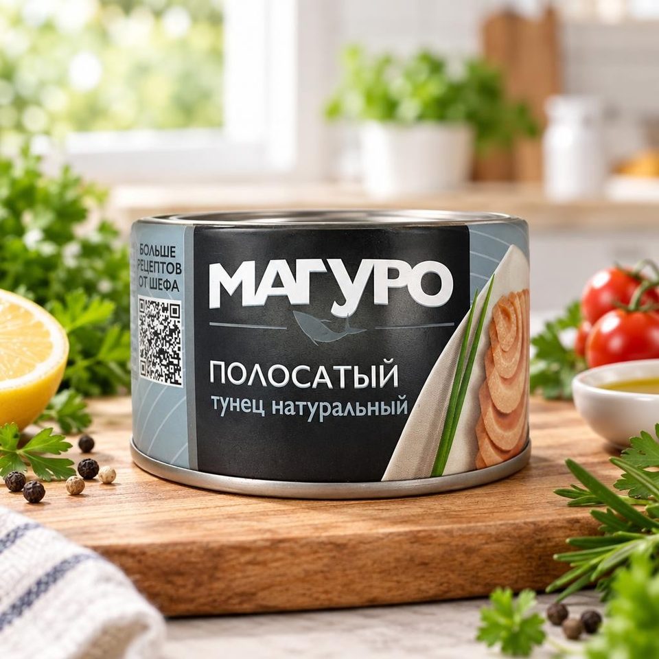 Тунец Магуро полосатый филе-кусочки в натуральной заливке лит. с/к 170 гр 24 шт