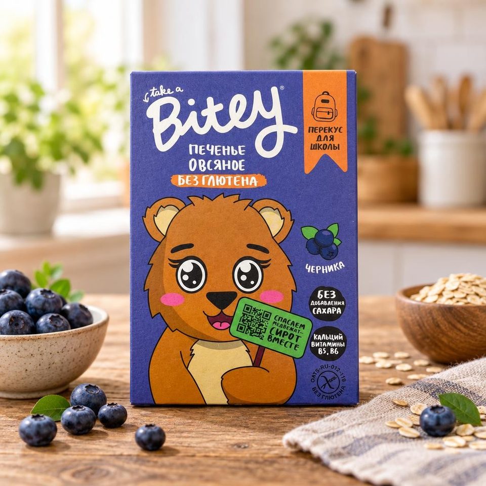 Bite Печенье овсяное Черника для питания детей старше 3 лет 60 гр