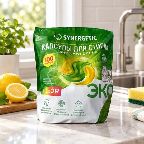 Синергетик  Капсулы для стирки Synergetic all in one 100кап 6шт
