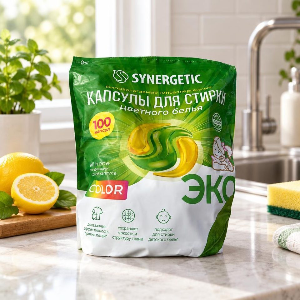 Синергетик Капсулы для стирки Synergetic all in one 100кап 6шт