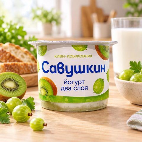 Савушкин йогурт два слоя киви-крыжовник 120гр