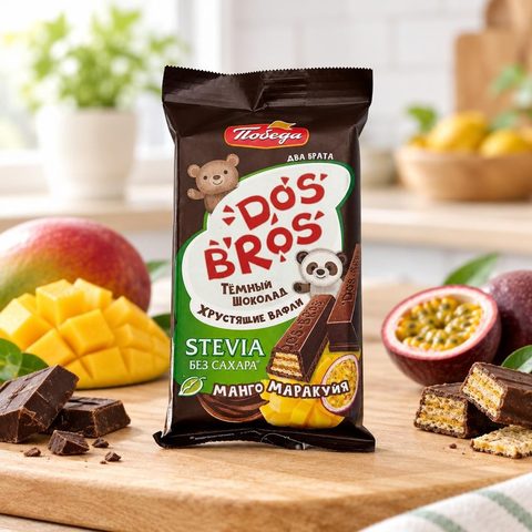 Шоколад темный Dos Bros с хрустящей вафлей с начинкойсо вкусом манго-мараку без сахара 37 гр 20 шт