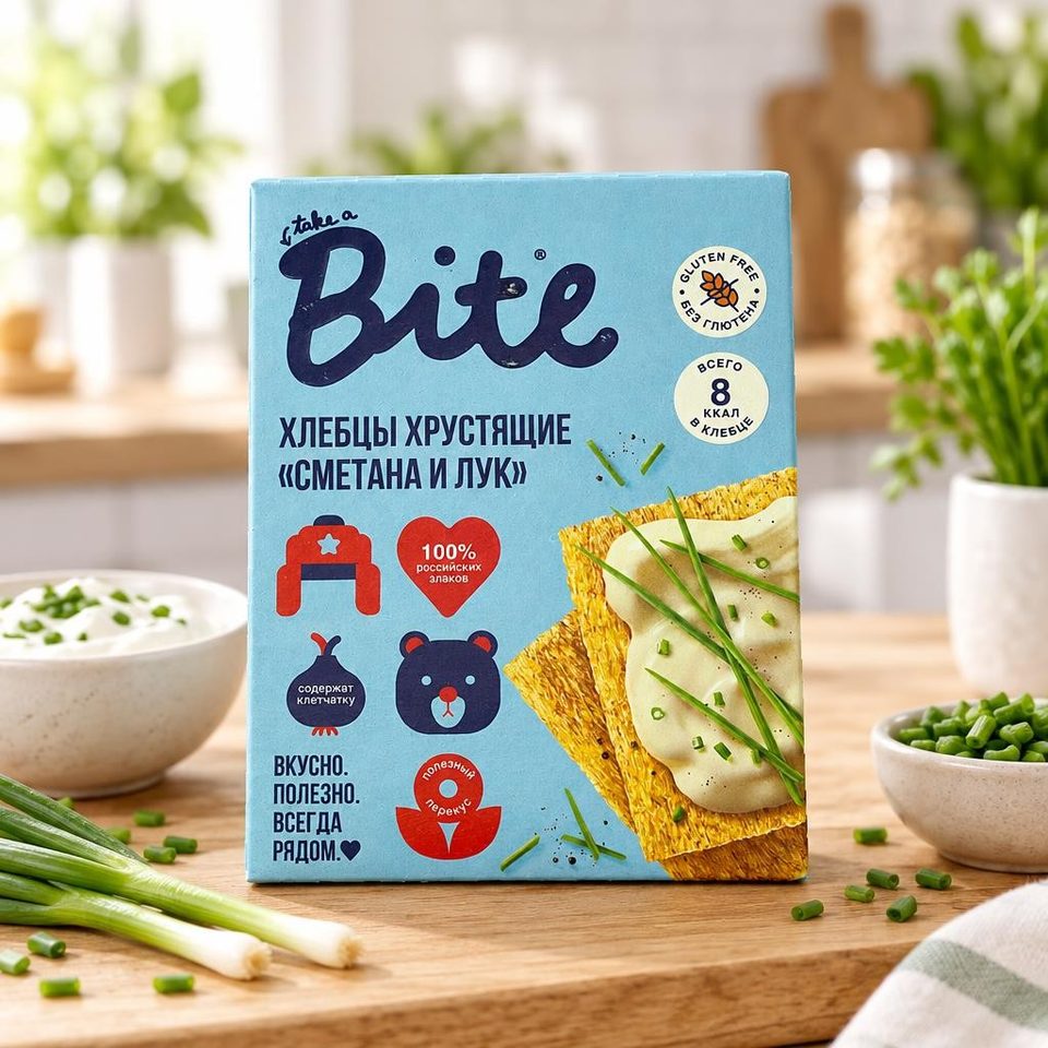 Bite Хлебцы хрустящие кукурузно-рисовые "Сметана и лук", 100 гр