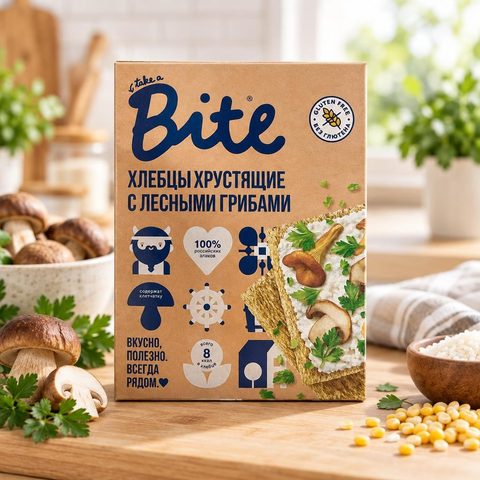 Bite Хлебцы хрустящие кукурузно-рисовые с лесными грибами, 100 гр