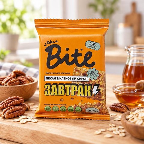 Bitey батончик злаково-ореховый "Пекан-кленовый сироп для завтрака", 40гр