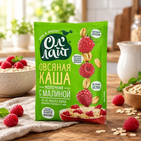 Ол Лайт Овсяная молочная каша быстрого пригот с малиной 40гр