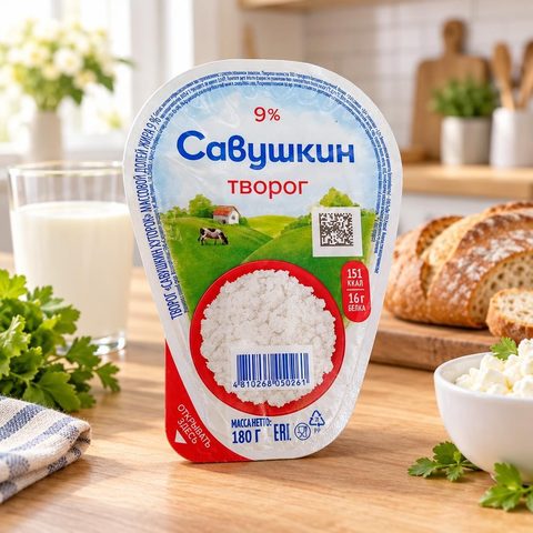 Савушкин Творог Рассыпчатый 9% в пакете 180гр