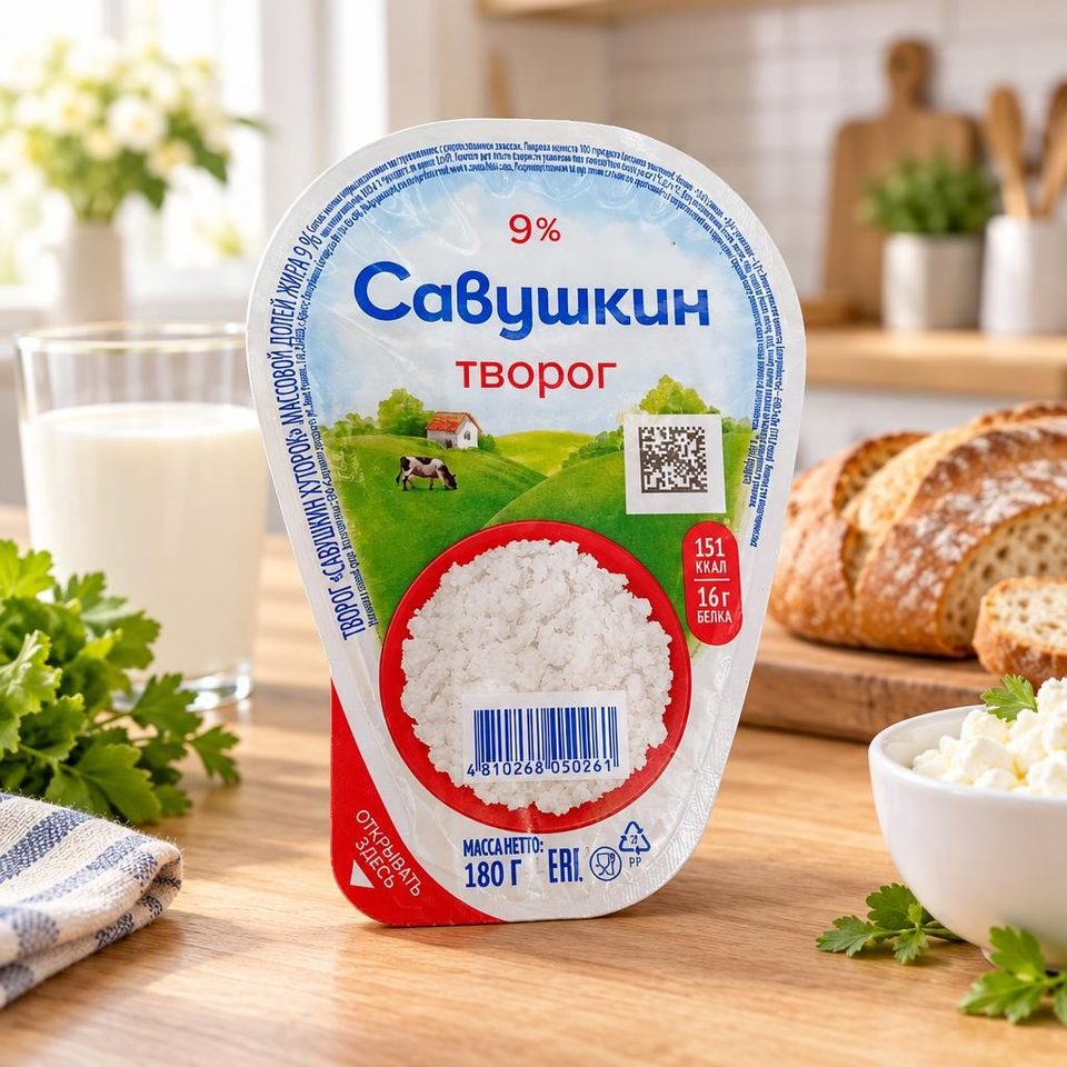 Савушкин Творог Рассыпчатый 9% в пакете 180гр