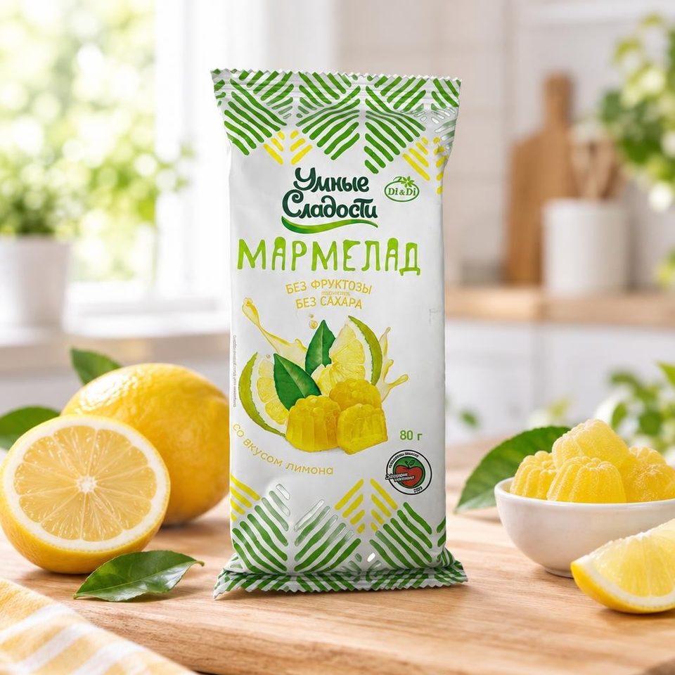 Ди Ди Мармелад желейно-формовой со стевией со вкусом лимона 80гр