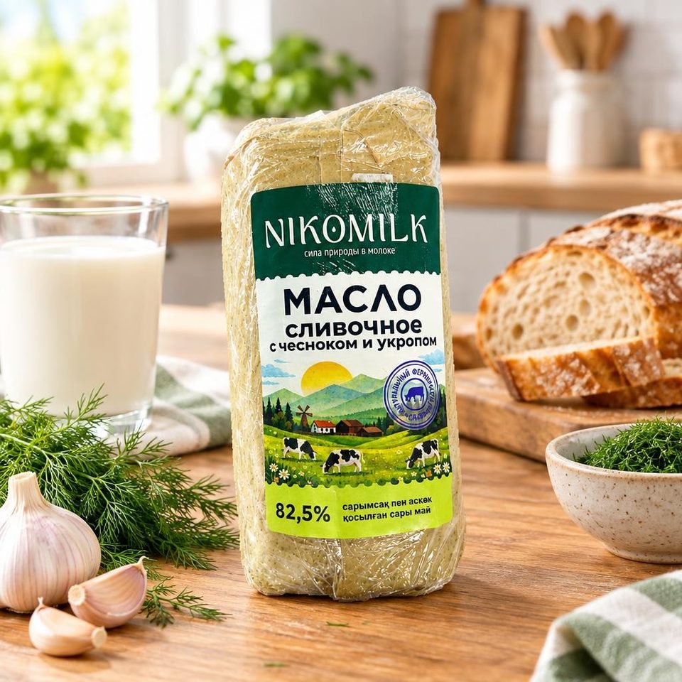 Сливочное масло с чесноком и укропом из коровьего молока добрая коза