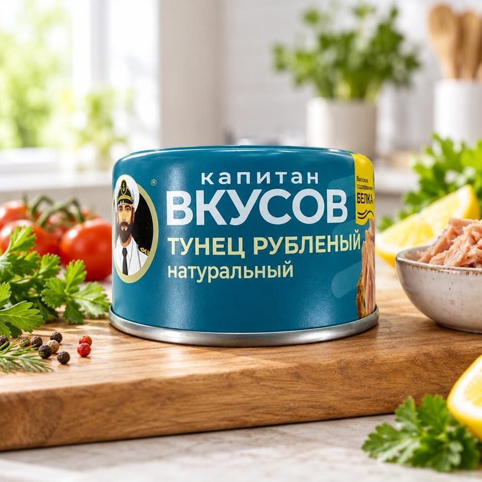 Тунец Капитан Вкусов полосатый филе рубленое натуральное лит.с/к Вьетнам 170 гр 24 шт