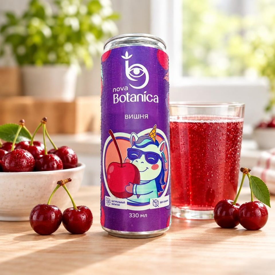 Botanica Напиток натуральный слабогазированный с соком вишни жб 0,33 л