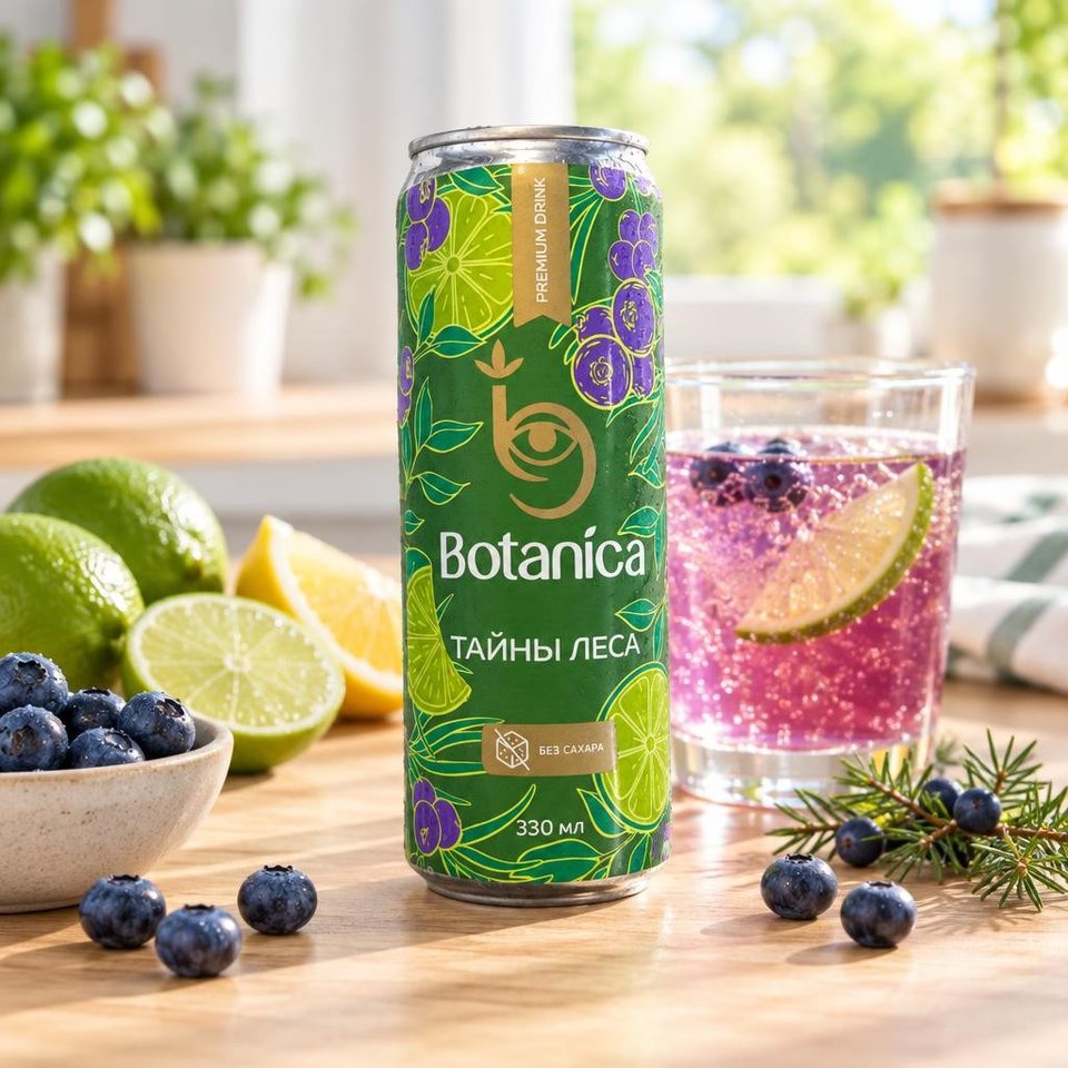 Botanica Напиток Черника с лимоном, лаймом и можжевельником жб 0,33л
