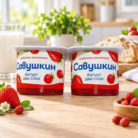 Савушкин йогурт два слоя клубника-земленика 120гр