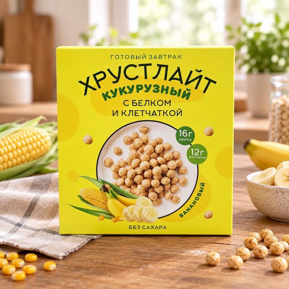 Сибирская клетчатка Завтрак Кукурузный Хрустлайтбанановый с белком и клетчаткой 100гр