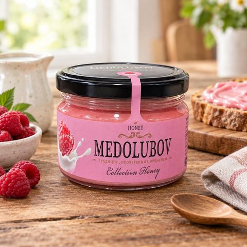Крем-мед молоко и малина 250гр Русский мед