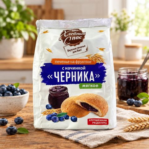 Печенье сдобное на фруктозе с начинкой черника 200 гр 10 шт