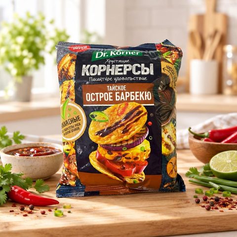 Dr Korner Чипсы цельнозерновые кукуруз-рисовые Тайское острое барбекю 50гр 14шт