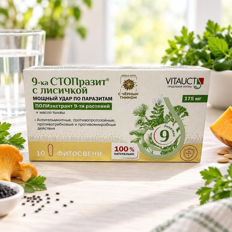 Vitauct 9-ка Стопаразит с лисичкой фитосвечи 10шт